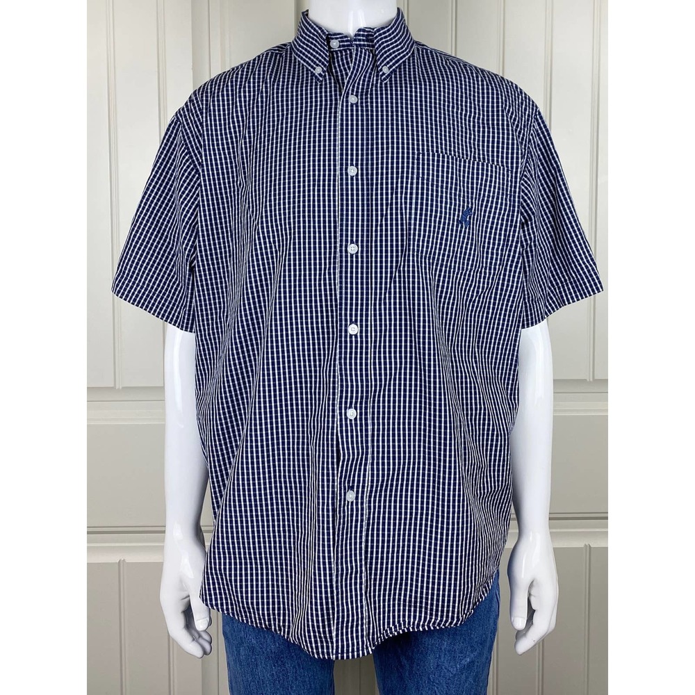 Men’s Disney button up blue and white checkered